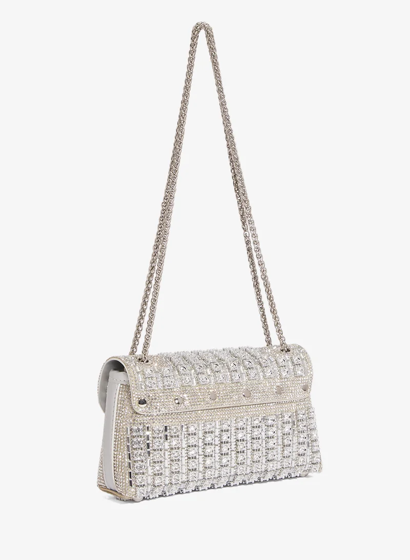 خزانة Silver Diamonte Embellished Bag With Chain